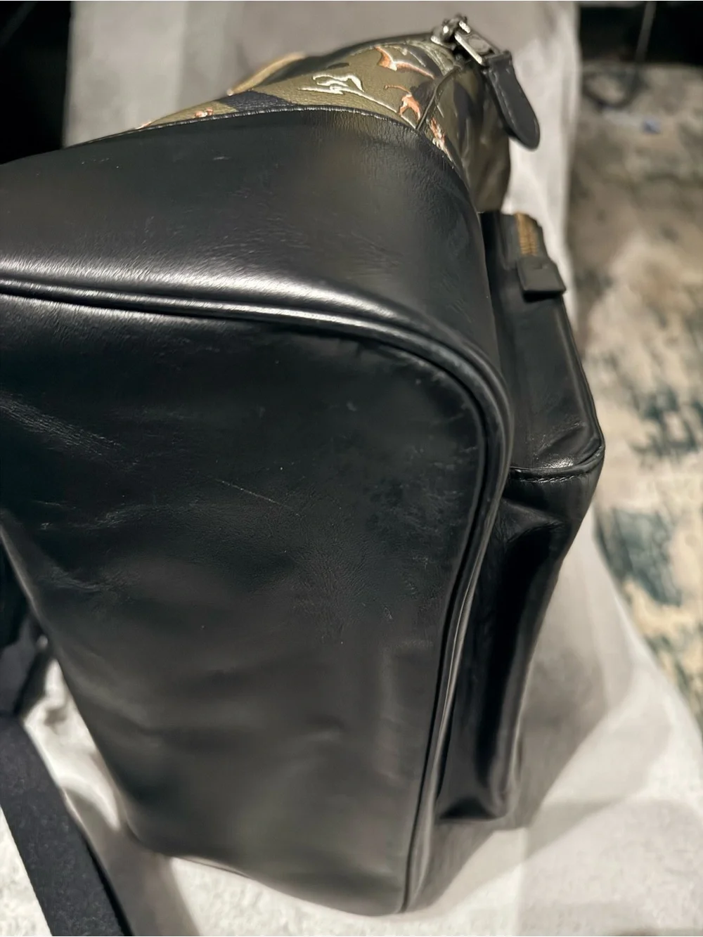 Coach Olive Green and Black Canvas & Leather Signature Backpack